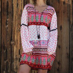 Tassel-Detail Arabesque Peasant Dress